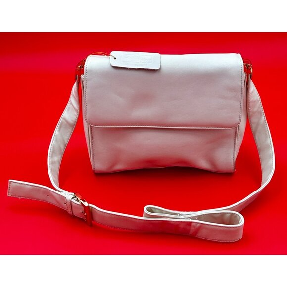 Worthington Crossbody Shoulder Bag Ivory Leather Trim Dual Zip Compartments - Picture 1 of 16